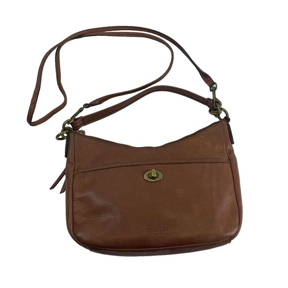 Margot Handbags - Margot Brown Leather Crossbody Top Handle Shoulder Purse Bag Turn Lock Pocket